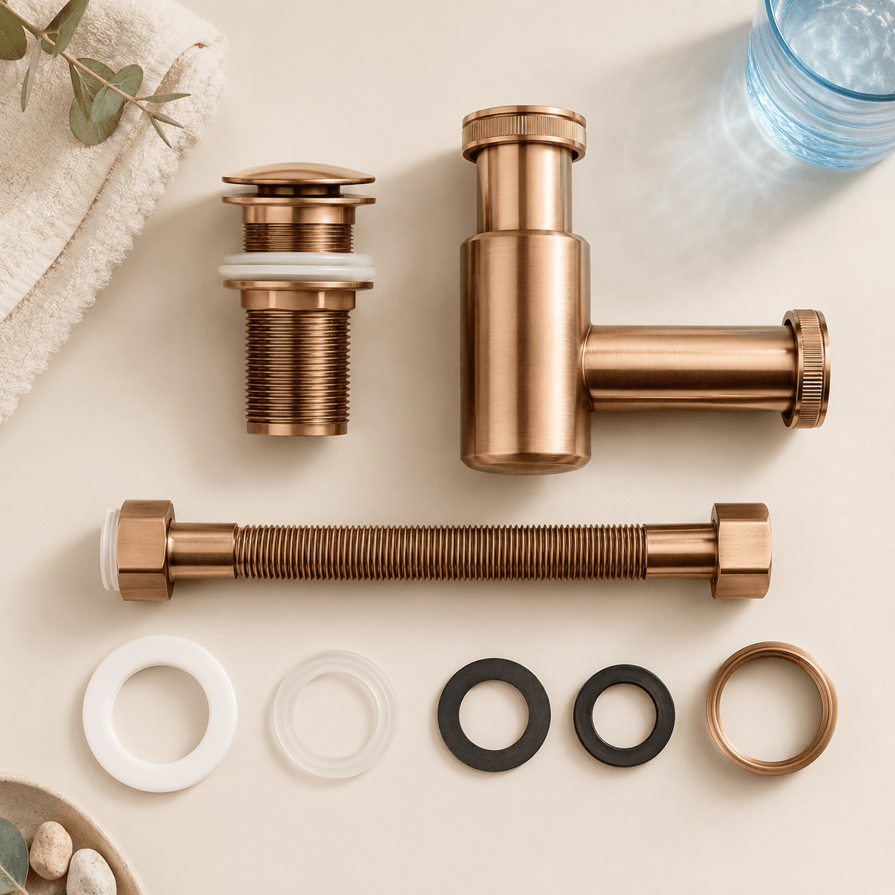 Basin & Waste Renewal Kit — flat lay showing every included part