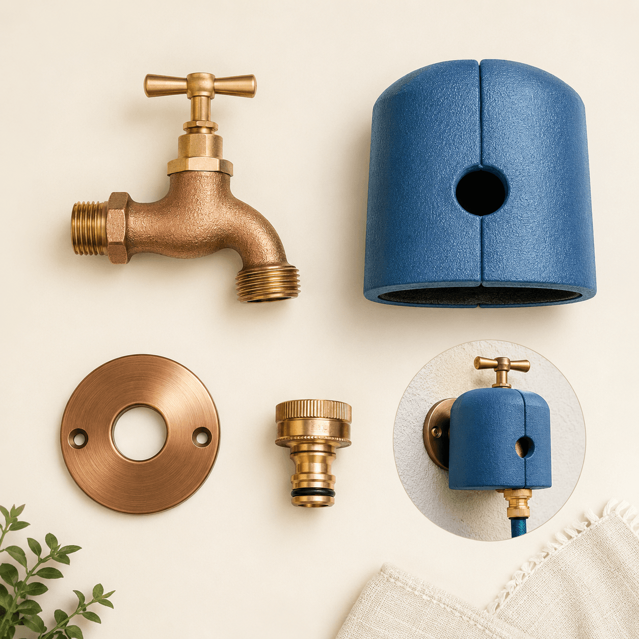 Outdoor Garden Tap Kit — flat lay showing every included part