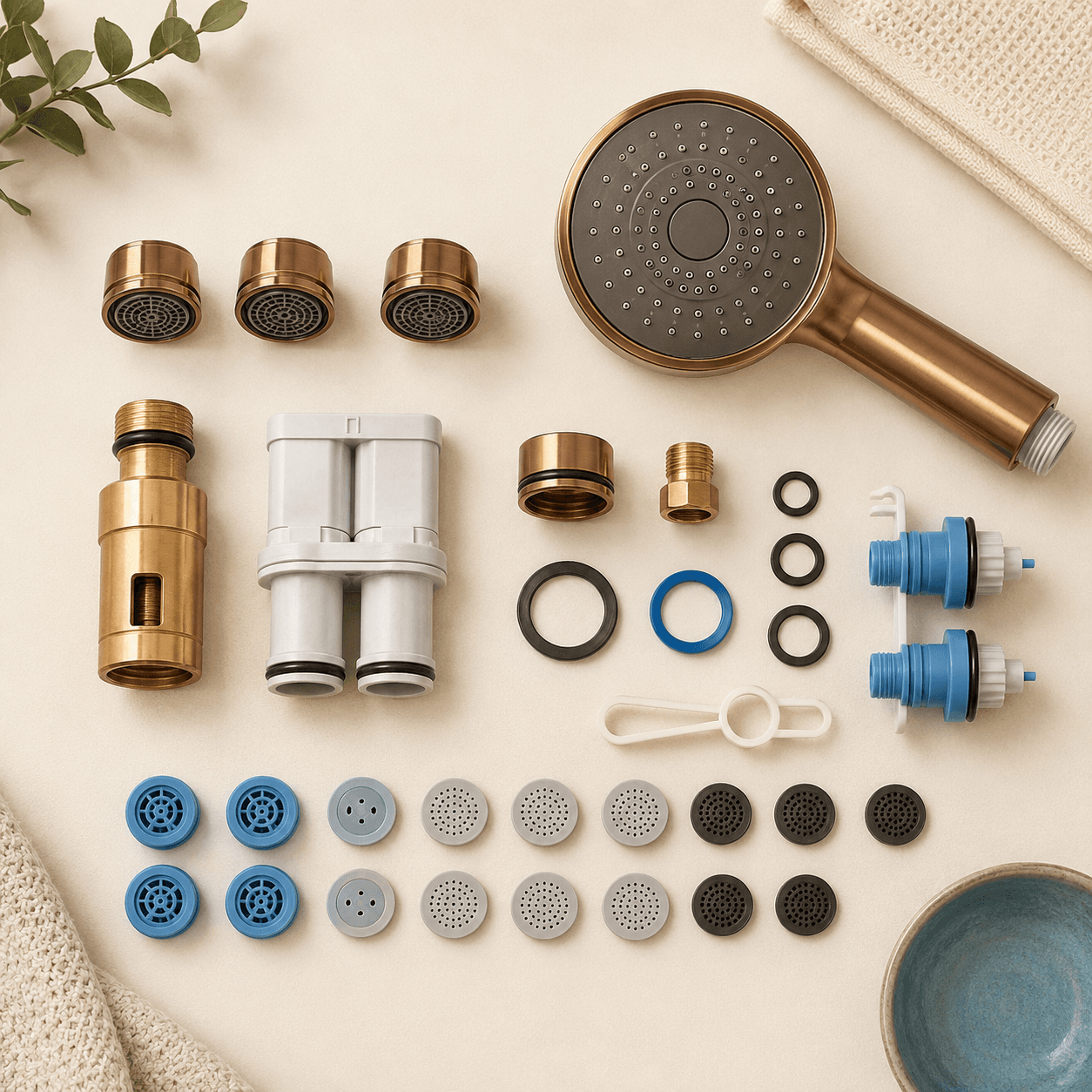 Water-Saving Eco Kit — flat lay of all included parts