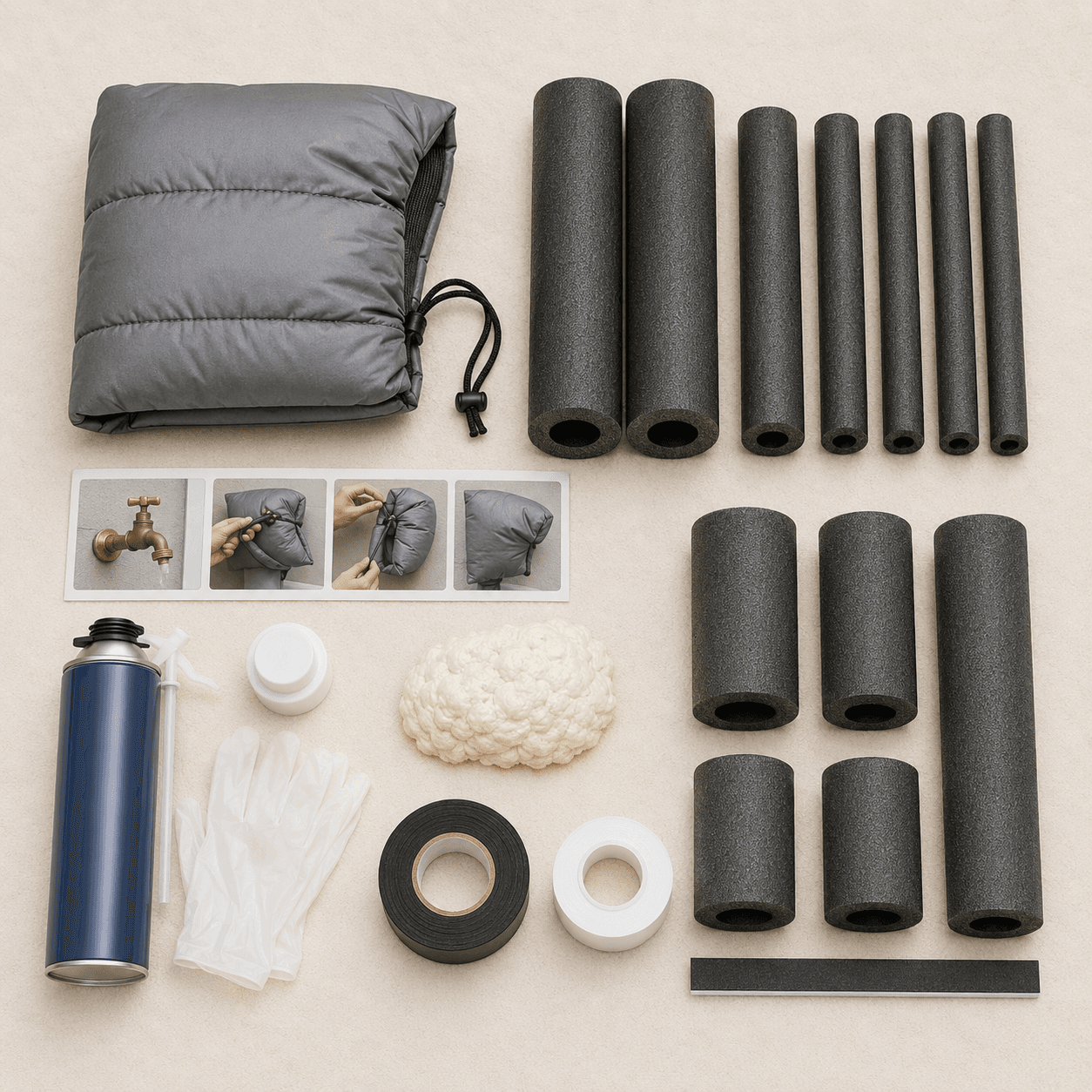 Winter Pipe Protection Kit — flat lay showing every included part